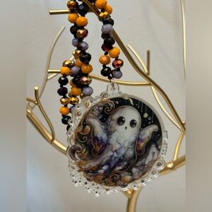 Halloween Ghost Pendant Necklace 24” Handcrafted 3” Acrylic Pendant
